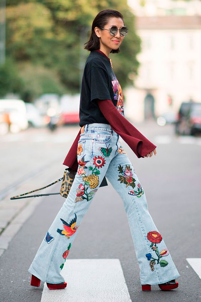 Risultati immagini per embroidered jeans street style