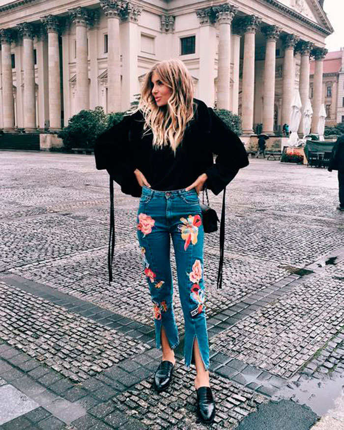 jeans embroidery street style