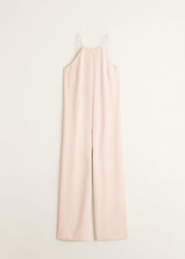 Mango 39,99€ - Mono rosa suelto con pantalón tipo palazzo, escote halter y tirante fino. Lleva un poco de escote en la espalda en forma de V.