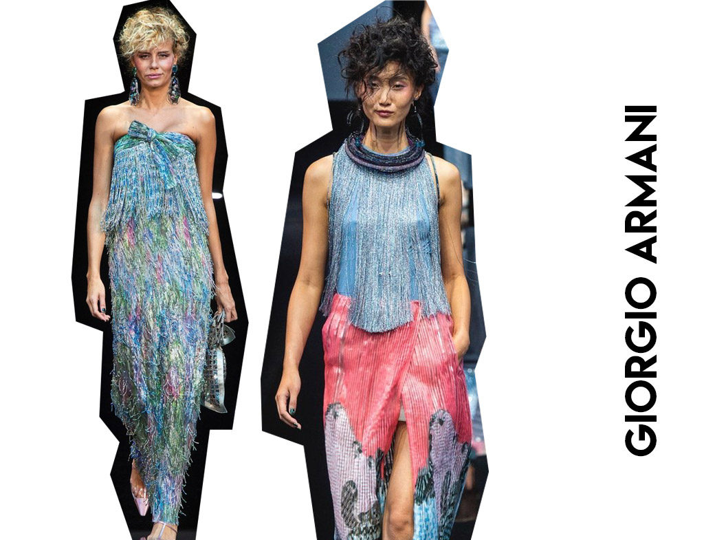 Tendencias primavera verano 2019 desfile Giorgio Armani, flecos.