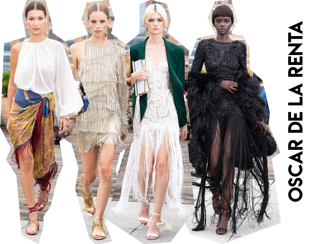 Tendencias primavera verano 2019 desfile Oscar de la Renta, prendas con flecos.