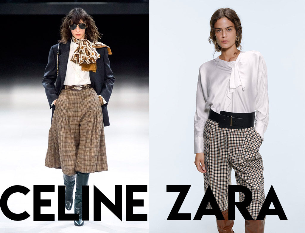 Clon pantalón cuadros Celine VS Zara