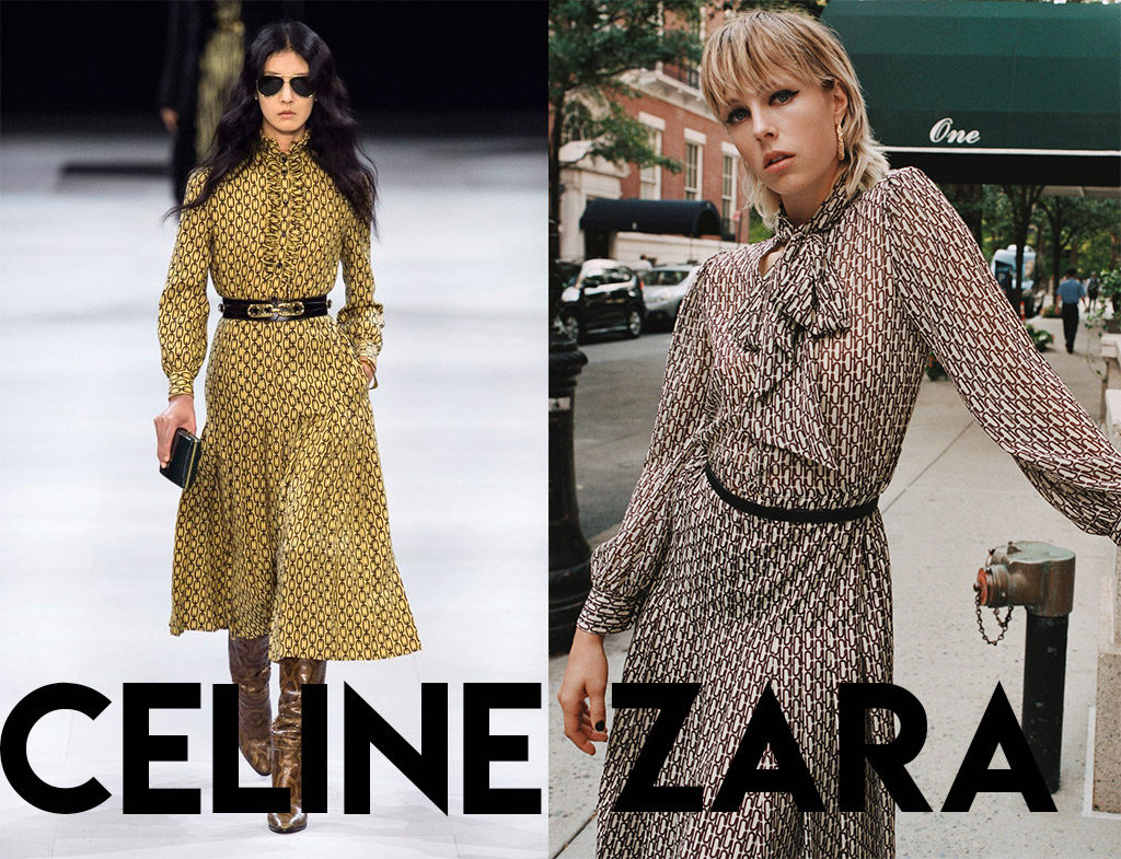 Clon vestido setentero Celine VS Zara